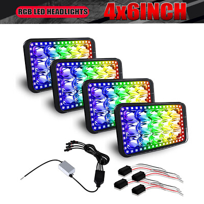 #ad 4x RGB 4x6quot; inch LED Headlights Hi Lo Beam For Ford Mustang 79 86 Thunderbird $109.99