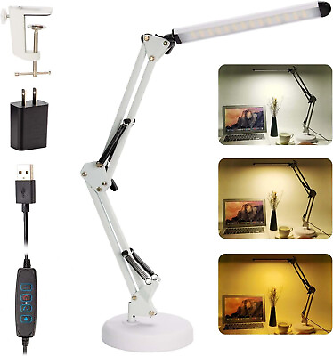#ad Metal Adjustable Swing Arm Desk Lamp Eye Caring Study Desk Lamps Black $29.99