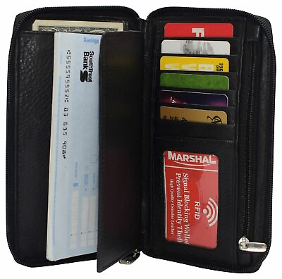 #ad Leather Ladies Double Zipper Card Holder Genuine Leather Wallet by Marshal $16.99