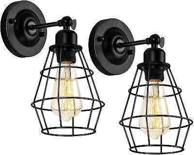 #ad 2 Wire Cage Wall Sconces Industrial Plug in Wall Lamp Vintage Style Wall Light $31.47