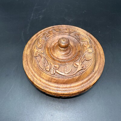 #ad Vintage Round Wooden Bowl With Carved Lid And Sides. Trinket Jewelry Soaps $19.99