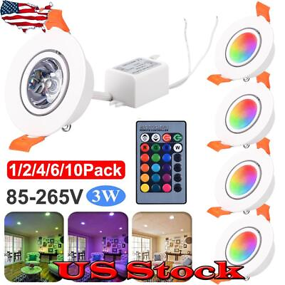 #ad 3W RGB AC85 265V LED Recessed Ceiling Light Dimmable Round Downlight Remote US $14.28