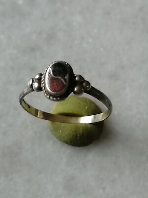 #ad Antique Rare Georgian Silver Enamel Ring US 75 $95.00