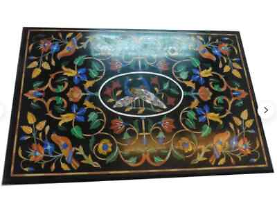 #ad 30quot;x20quot; black marble table top peacock coffee lapis inlay malachite home decor k $1065.00