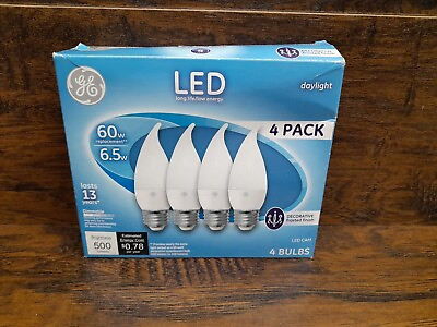 #ad GE 4 Pack LED 60W 6.5W Medium Base Bent Tip Frosted Daylight 5000K Dim Save 2 $10.00