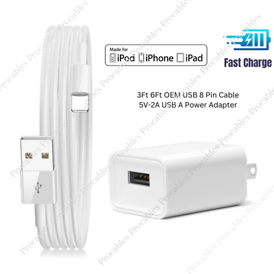 #ad Fast Charger For iPhone 6 7 8 XR Xs 11 12 13 14 USB A Wall Charger Adapter Cable $8.36