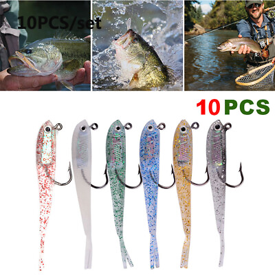#ad 10pcs Fishing Lures Set Soft Bait Minnow Tackle Fork Tail with Hook Fishing Bait $10.88