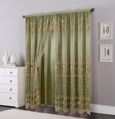 #ad Set of 2 Panels 2 Layers Voile Sheer Rod Pocket Window Curtain Panel and Valance $27.99