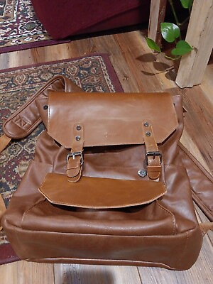 #ad Zebella Leather Messenger Laptop Bag Backpack in Brown Satchel Lotsa Pockets $34.95