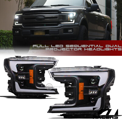 #ad For 2018 2020 F150 Black Blk Full LED Switchback Sequential Projector Headlights $449.00