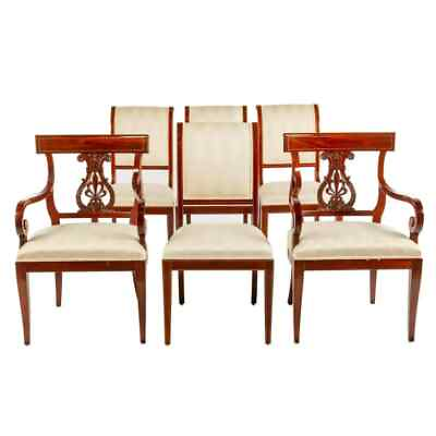 #ad Set of 6 KINDEL National Trust Mahogany Federal Style Dinning Chairs Silk $2299.00