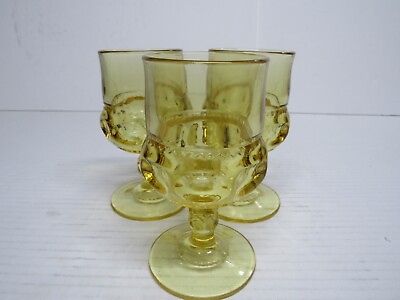 #ad 3 Vintage Indiana Glass Yellow Kings Crown Thumbprint Wine Goblets $21.99