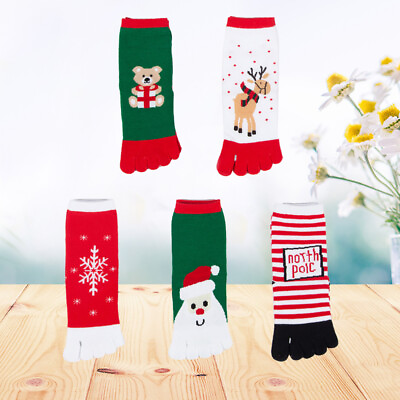 #ad 5 Pairs pack Christmas Ankle Toe Socks Cartoon Printing Animal $17.99