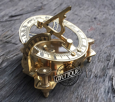 #ad Christmas Miniature Compass Sundial Model Brass Polish Naval Desk Decor Gifts $14.80