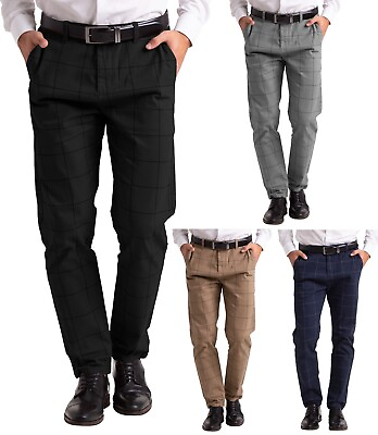 #ad Men#x27;s Plaid Slim Fit Chino Flat Front Pants $19.99