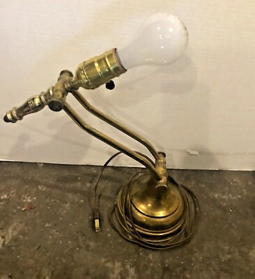 #ad Vintage Polished Brass Table Desk Lamp Double Hinged Adjustable 18quot; $40.49