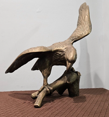 #ad Vintage Cast Brass Bald Eagle on a Branch Sculpture Statue 18.5quot; Wingspan $72.25