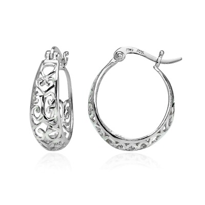 #ad Sterling Silver Diamond cut Filigree Swirl Small Hoop Earrings $19.64