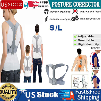 #ad Posture Corrector Adjustable Shoulder Back Support Belt Straightener Brace Strap $14.15