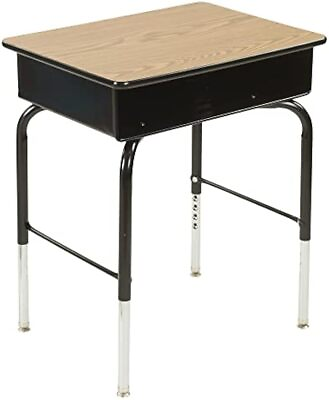 #ad Adjustable Open Front Student Metal Book Box Desk Black and Oak $75.19