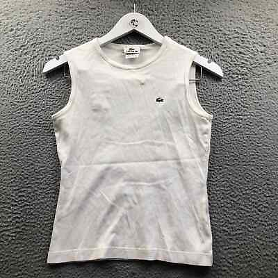 #ad Lacoste Tank Top Shirt Women#x27;s Large Sleeveless Embroidered Logo Crew Neck White $19.99