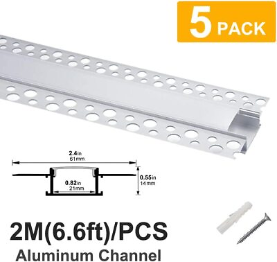 #ad 5 Pack 6.6Ft 2m Plaster In Trimless Recessed LED Aluminum Channel with Flan NEW $88.91