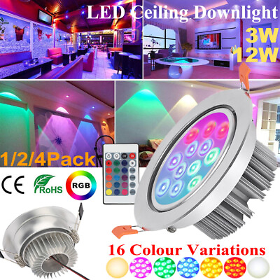 #ad 3W 12W RGB 16Colors Recessed Ceiling Lamp LED Downlight Indoor Lighting Dimmable $16.29