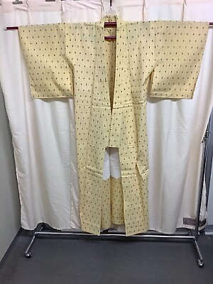 #ad Japanese Vintage Kimono pure silk tradition yellow Dot dirt length 62.59 inch $42.41