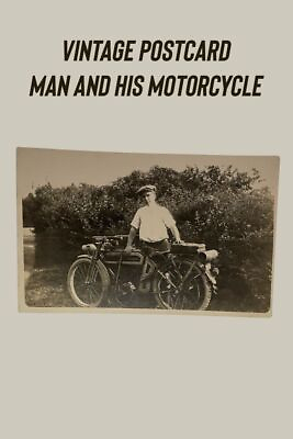 #ad Vintage Postcard Man And His Antique Motorcycle Add To Your Timeless Collection $46.89