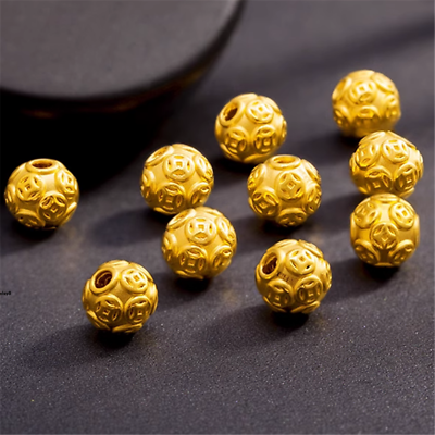 #ad 1pcs Fine Pure 999 24K Yellow Gold Women 6mm Money Coin Ball Bead Pendant $23.35