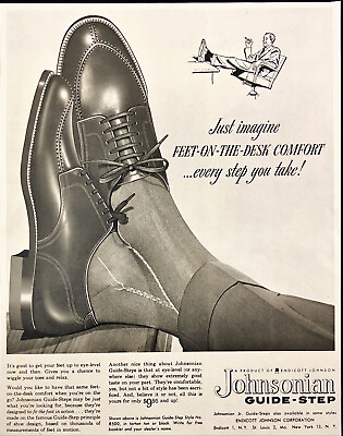 #ad 1955 Johnsonian Guide Step Shoes Vintage Print Ad Feet On The Desk Comfort $12.74