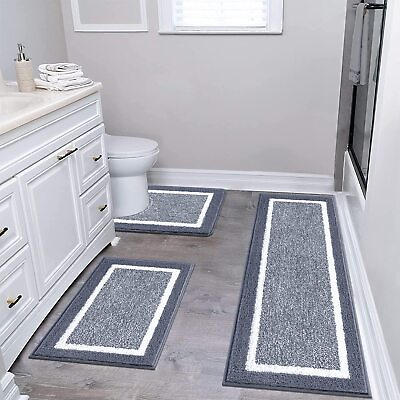 #ad 3PCS Set Bathroom Bath Mat Absorbent Soft Floor Door Rug Shaggy Carpet Non slip $34.99