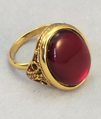 #ad Jewel Tone Red Filigree Pattern Lucite 1960#x27;s Adjustable Vintage Ring $7.00