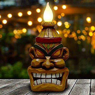 #ad Tiki Touch Outdoor Decor Solar Tiki Torches Figurine with Flickering Flame $45.44