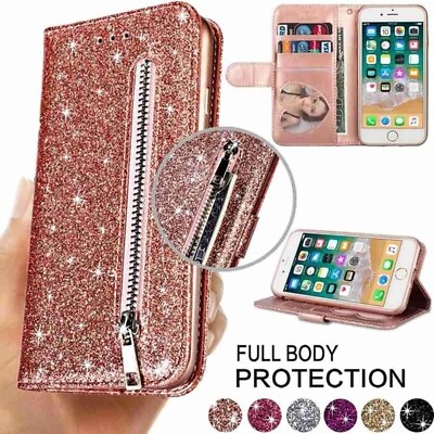 #ad WOMEN Bling Zipper Leather Wallet Case For iPhone 15 14 13 12 Pro Max XS XR 87 X $10.16