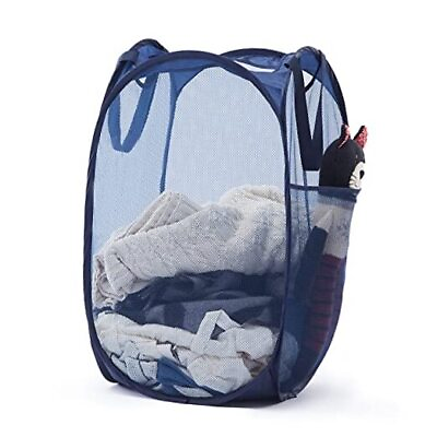 #ad Mesh Pop Up Laundry Hamper with Durable Handles Portable 1 Pack Blue $13.42