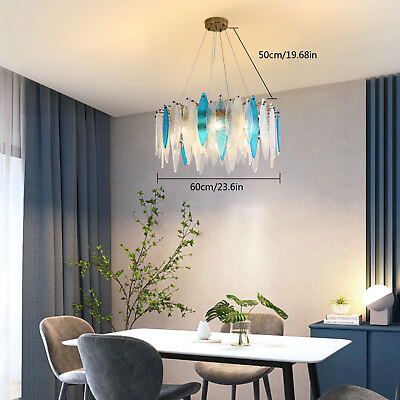 #ad Round Leaf Glass Chandelier Modern French Hanging Lamp Dimmable Pendant Light US $182.41