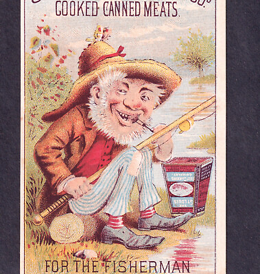 #ad Fisherman 1800#x27;s St Louis Beef Canned Meat Tin Butterfly Fishing Victorian Card $37.00