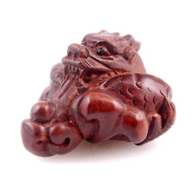 #ad Japanese Boxwood Hand Carved Netsuke Sculpture Dragon Spew Water Wave #01282304 $39.99