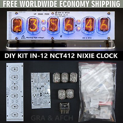 #ad DIY KIT IN 12 Nixie Tubes Clock with Acrylic Stand WITH OPTIONS FREE SHIPPING $139.95