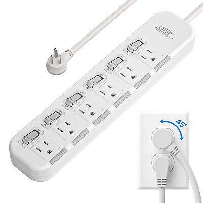 #ad 6 Outlet Heavy Duty Power Strip Surge Protector with Individual Switch 6FT Cord $25.19