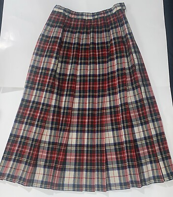 #ad Pendleton Petite Red Green Plaid Skirt Size 6. 100% Virgin Wool $39.00