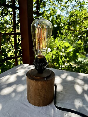 #ad Vintage Wooden Edison Table Bedside Lamp Desk Small $35.00