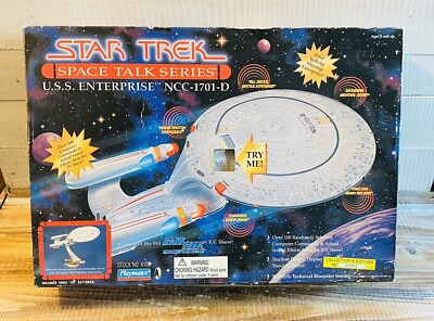 #ad Vintage 1995 Star Trek Space Talk Series USS Enterprise NCC 1701 D Toy #6106 $89.99