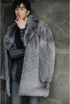 #ad Winter Warm Mens Fashion Lapel Collar Faux Fox Fur Jackets Coats Outwear Parka $112.92