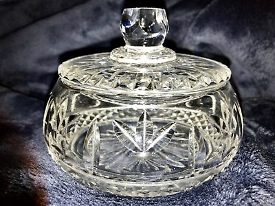#ad Rare Bohemian Master Cut Crystal Lidded Round Dresser Vanity Trinket Box Jar $85.00