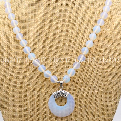 #ad Beautiful 8mm Natural White Opal Round Beads Gemstone Pendant Necklace 18#x27;#x27; AAA $4.49