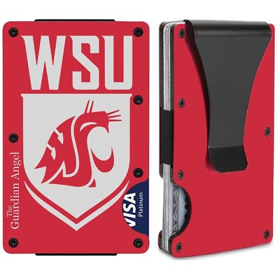 #ad Washington State Cougars Engraved Titanium Red RFID Blocking Wallet w Clip D7 $29.95