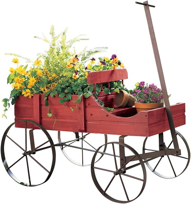#ad Wagon Decorative Indoor Outdoor Garden Backyard Planter Red $60.77