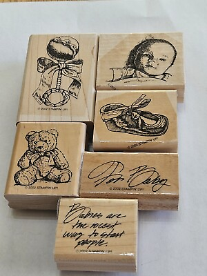 #ad Stampin Up Soft amp; Sweet Baby Rattle Shoes Teddy Bear Set of 6 2002 $15.00
